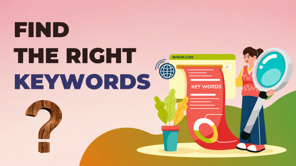 How to Rank on Google keyword research illustration showing SEO analysis, search trends, and keyword optimization strategies