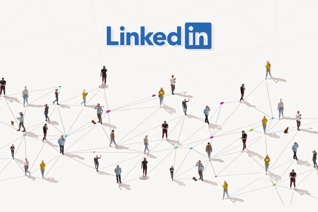 LinkedIn B2B networking graphic showing connected professionals for lead generation and business outreach