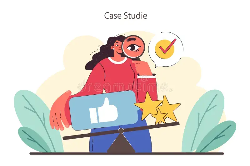 Build trust with case studies graphic showing business proof, client success, and credibility building