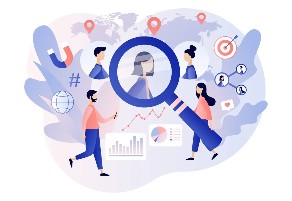 Illustration of audience research and customer analysis to understand user needs and create relevant website content
