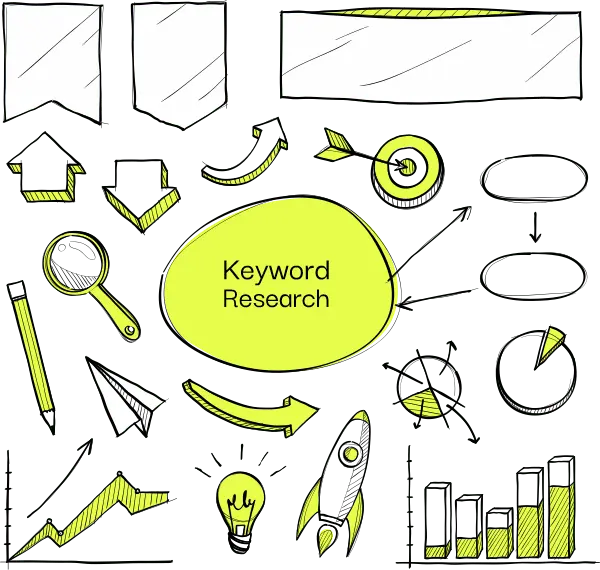 Keyword research process showing search terms, SEO analysis, and content planning for better online visibility