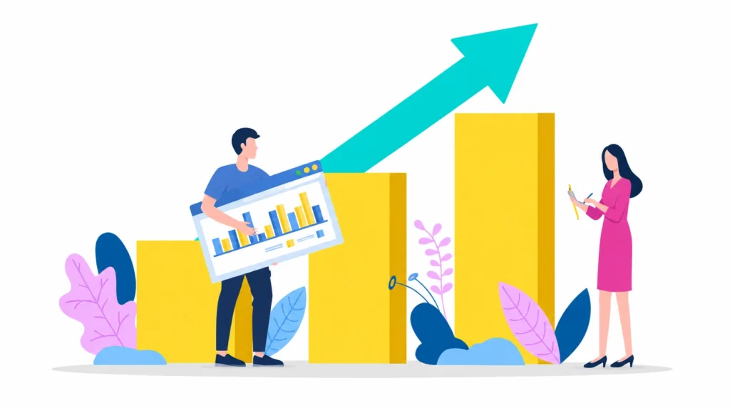 How to Grow on Social Media Organically Without Paying for Ads with rising growth charts and social media analytics.